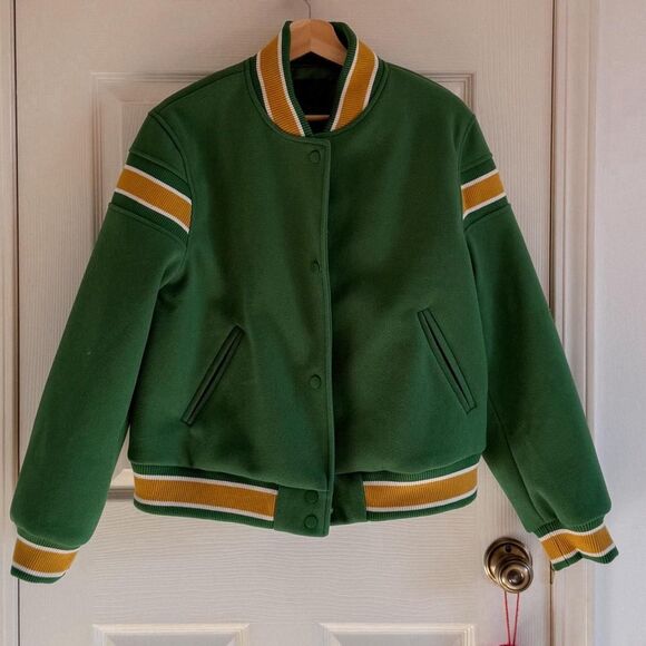 Bdg Women's Green Varsity Vintage-Inspired Green Varsity Bomber Jacket - Picture 3 of 8
